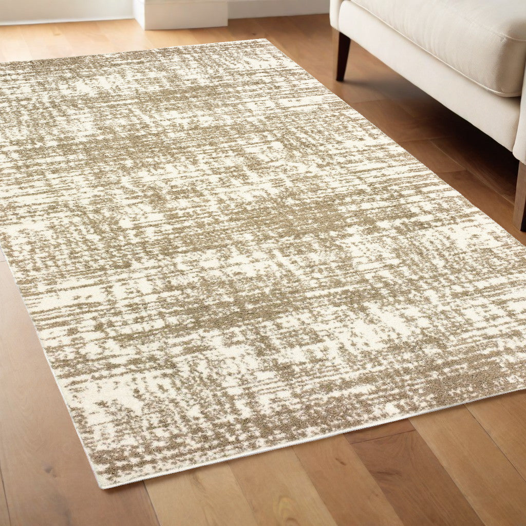 8' X 11' Ivory And Gray Abstract Strokes Area Rug