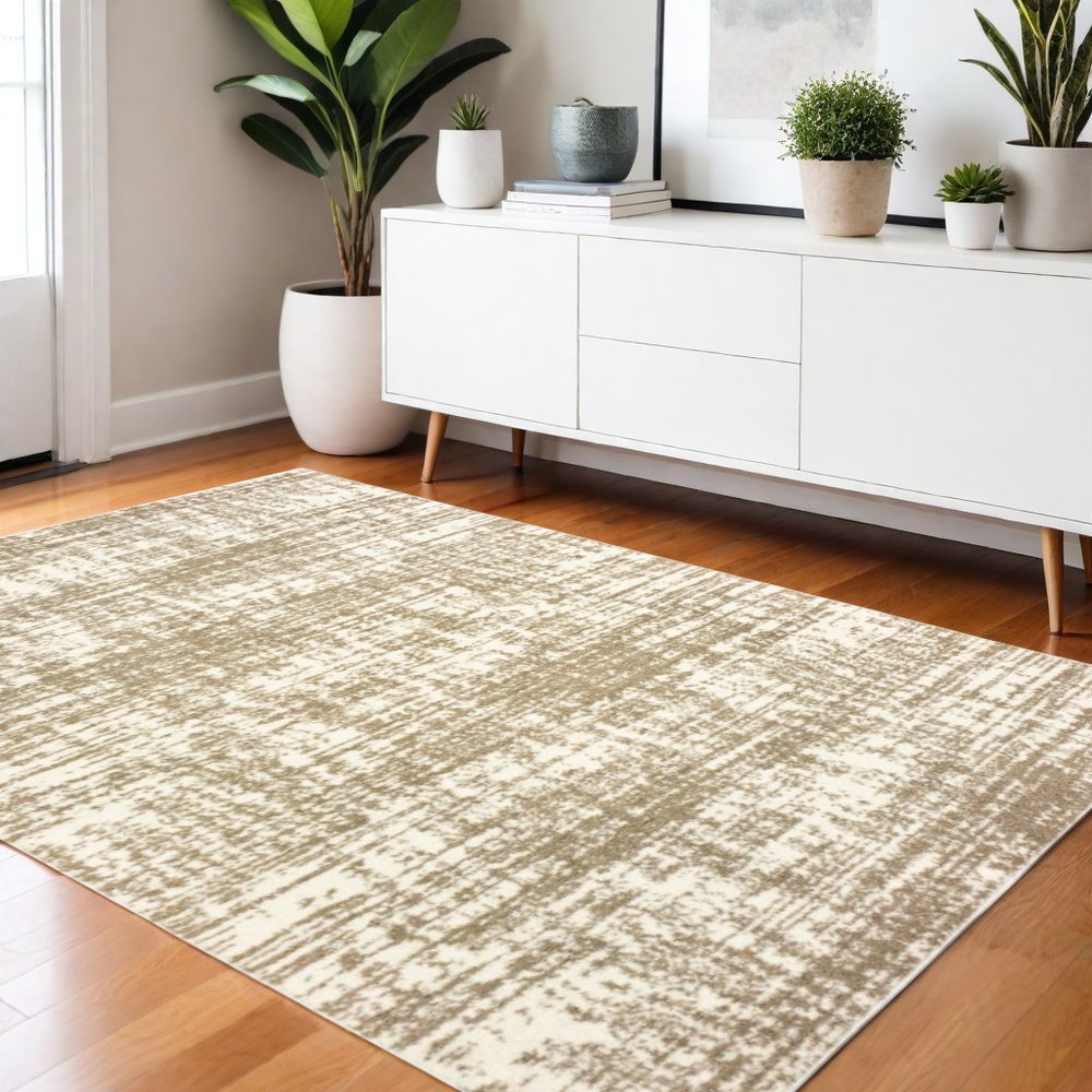 5' X 8' Ivory And Gray Abstract Strokes Area Rug