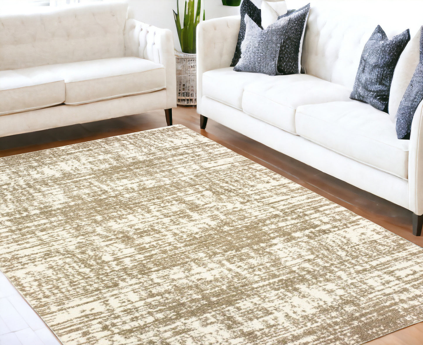 4' X 6' Ivory And Gray Abstract Strokes Area Rug