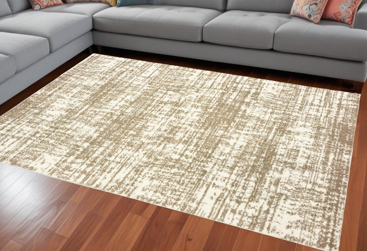 4' X 6' Ivory And Gray Abstract Strokes Area Rug