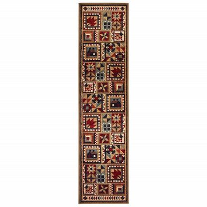 2' X 3' Brown And Red Ikat Patchwork Scatter Rug
