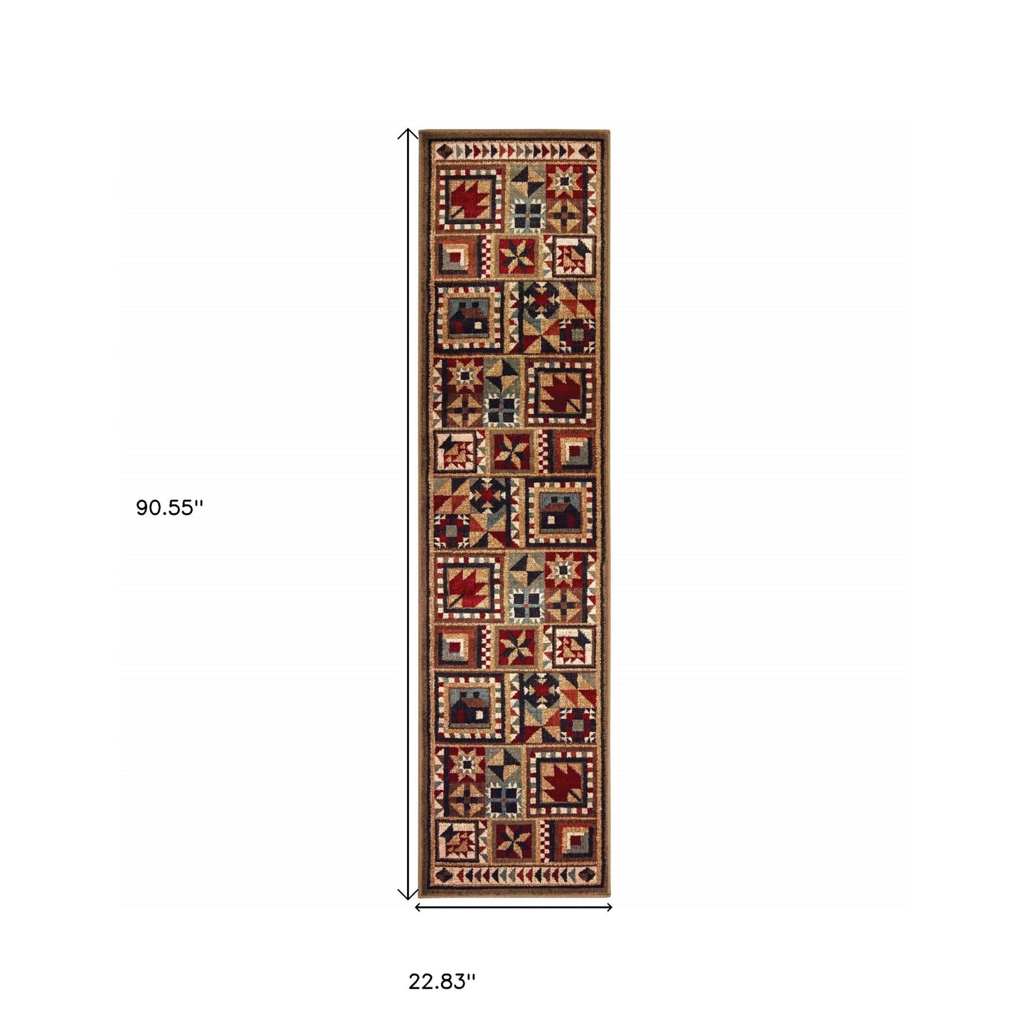 7' X 9' Brown And Red Ikat Patchwork Area Rug