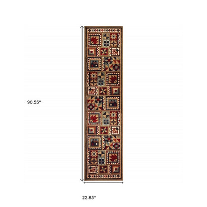 2' X 3' Brown And Red Ikat Patchwork Scatter Rug