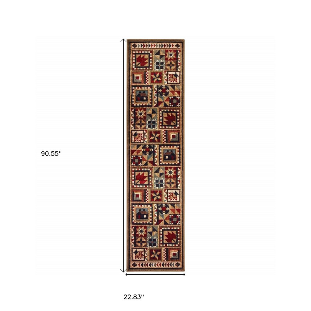 2' X 3' Brown And Red Ikat Patchwork Scatter Rug