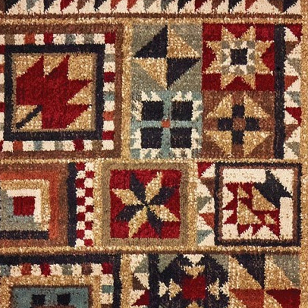 7' X 9' Brown And Red Ikat Patchwork Area Rug