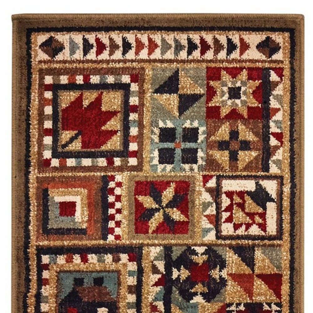 5' X 7' Brown And Red Ikat Patchwork Area Rug