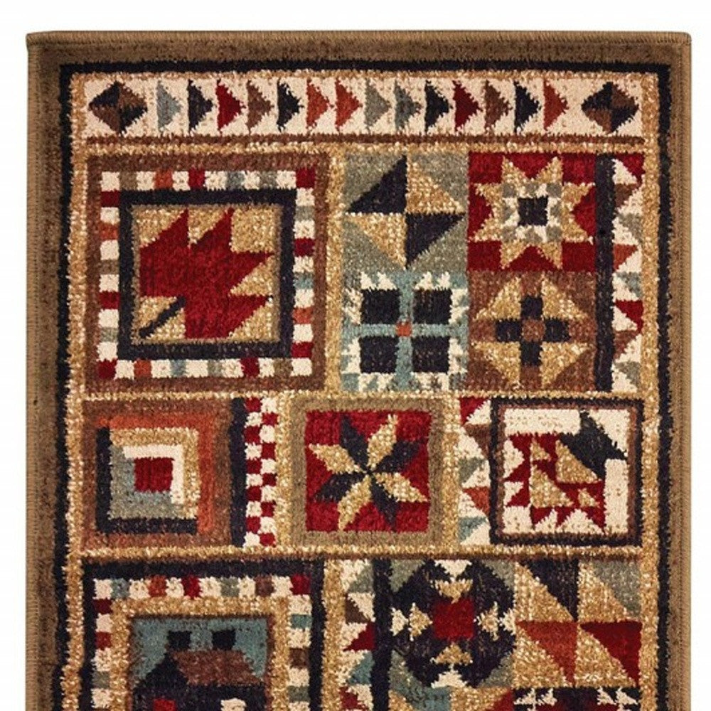 7' X 9' Brown And Red Ikat Patchwork Area Rug