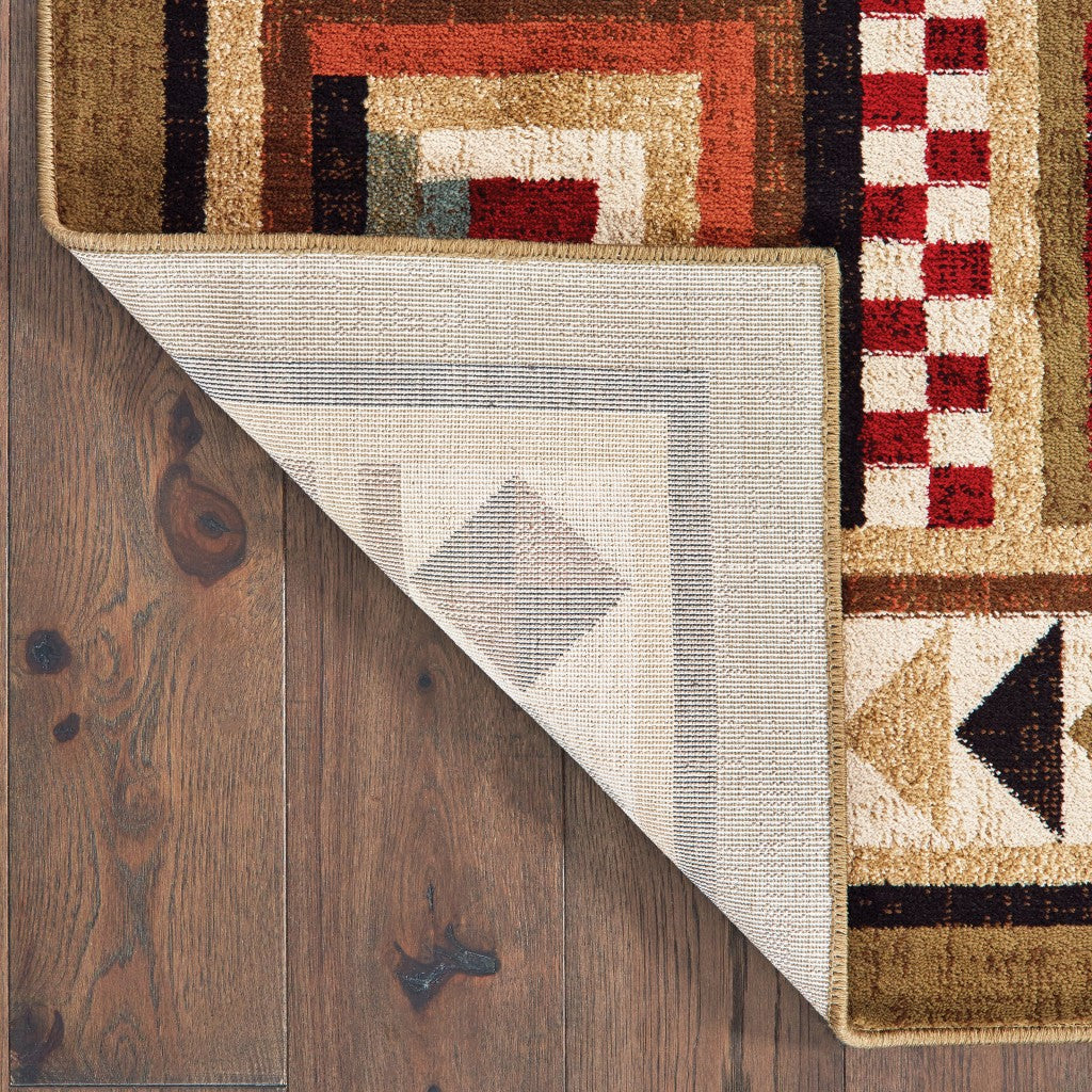 7' X 9' Brown And Red Ikat Patchwork Area Rug