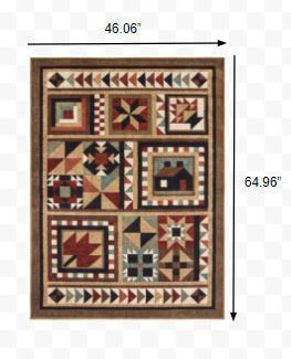 7' X 9' Brown And Red Ikat Patchwork Area Rug