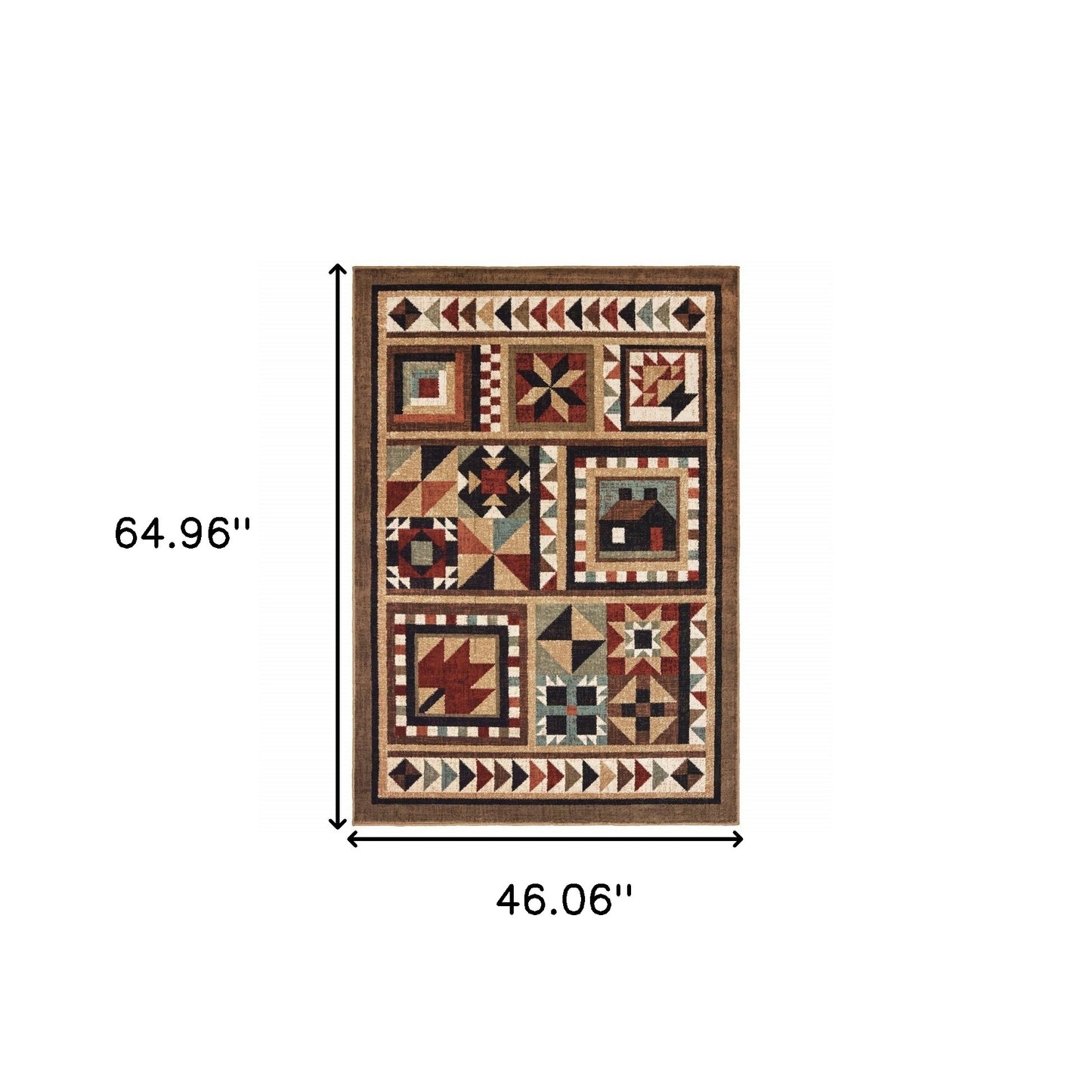 7' X 9' Brown And Red Ikat Patchwork Area Rug