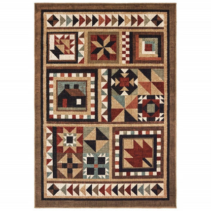 2' X 3' Brown And Red Ikat Patchwork Scatter Rug