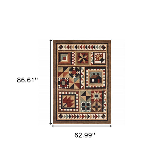 4' X 6' Brown And Red Ikat Patchwork Area Rug