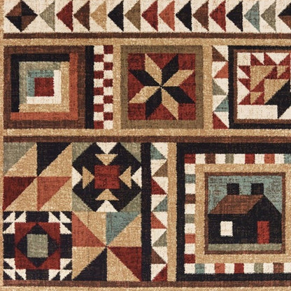 2' X 3' Brown And Red Ikat Patchwork Scatter Rug