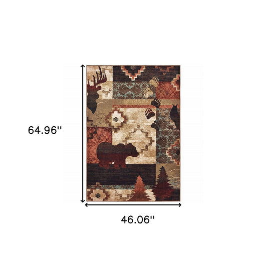 7' X 9' Rustic Brown Animal Lodge Area Rug