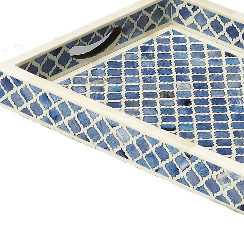 12" Blue Wood Geometric Serving Tray