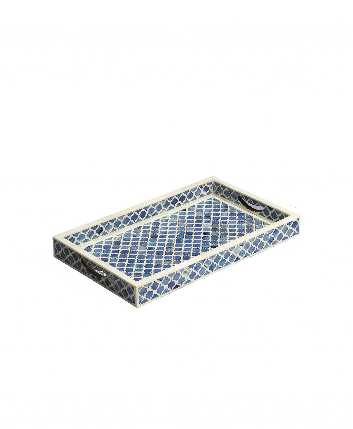 12" Blue Wood Geometric Serving Tray