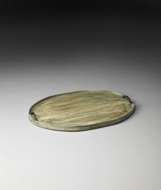 27" Green Mango Oval Serving Tray With Handles
