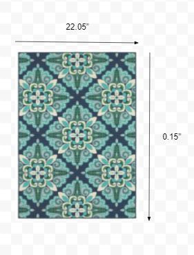 5' X 8' Blue and Green Indoor Outdoor Area Rug