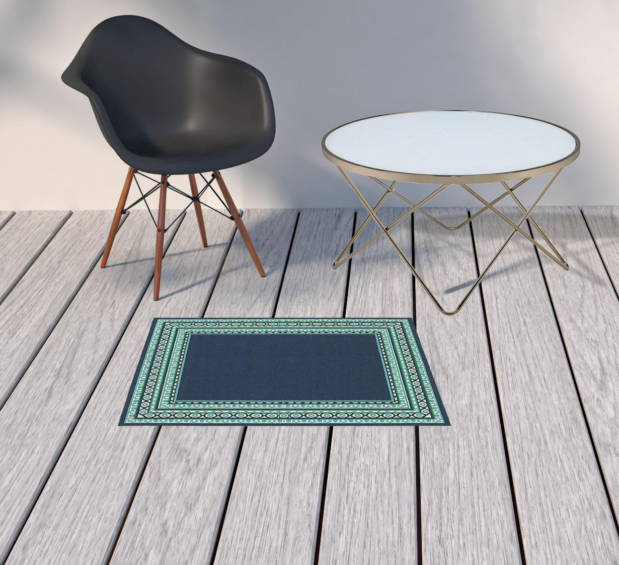 8' X 8' Blue and Green Round Indoor Outdoor Area Rug