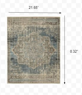 8' X 11' Blue And Ivory Medallion Area Rug