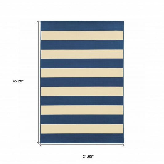 8' X 11' Blue and Ivory Indoor Outdoor Area Rug