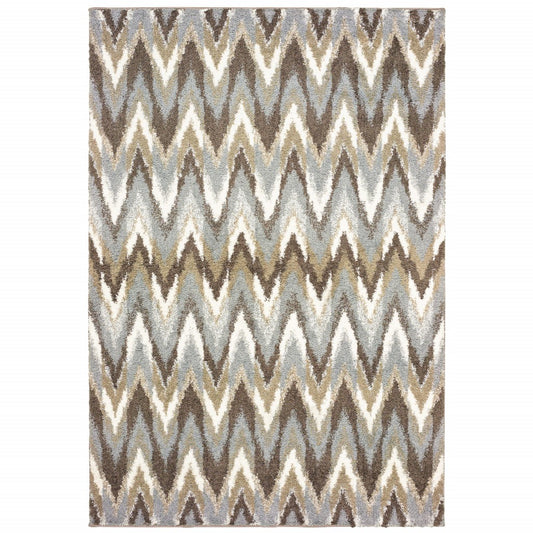 8' X 11' Gray And Taupe Ikat Pattern Area Rug