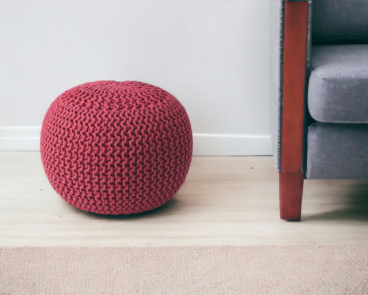 19" Pink Round Pouf Ottoman