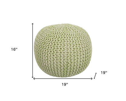 19" Green Wool Round Pouf Ottoman