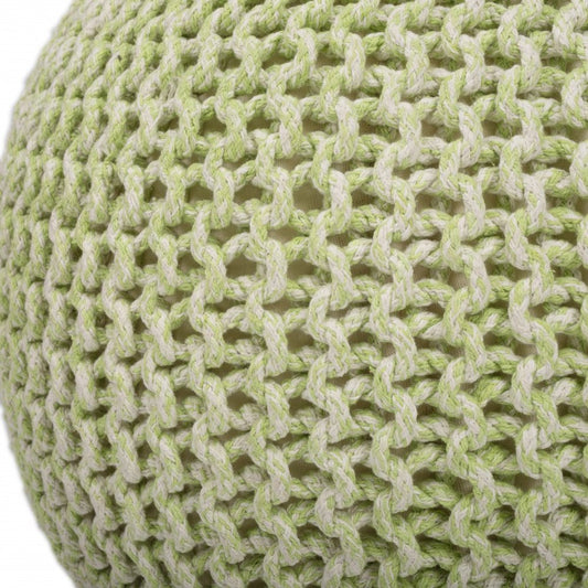 19" Green Wool Round Pouf Ottoman