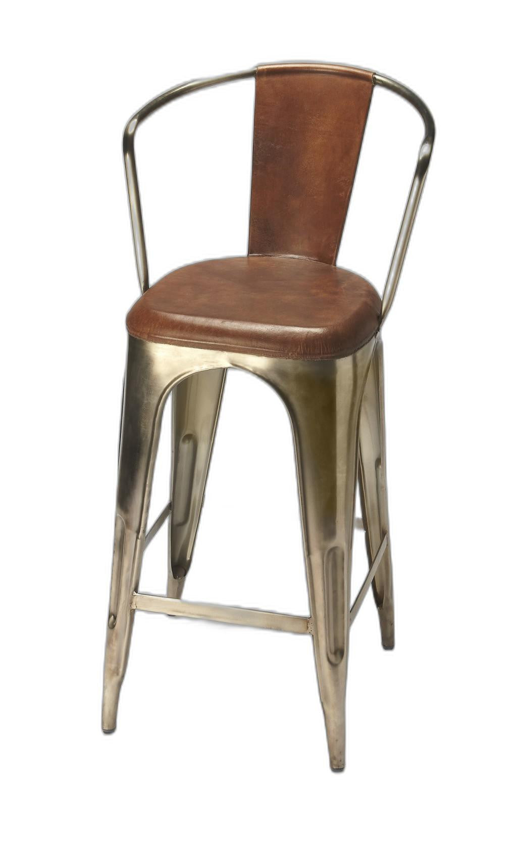 28" Brown And Gold Iron Bar Chair