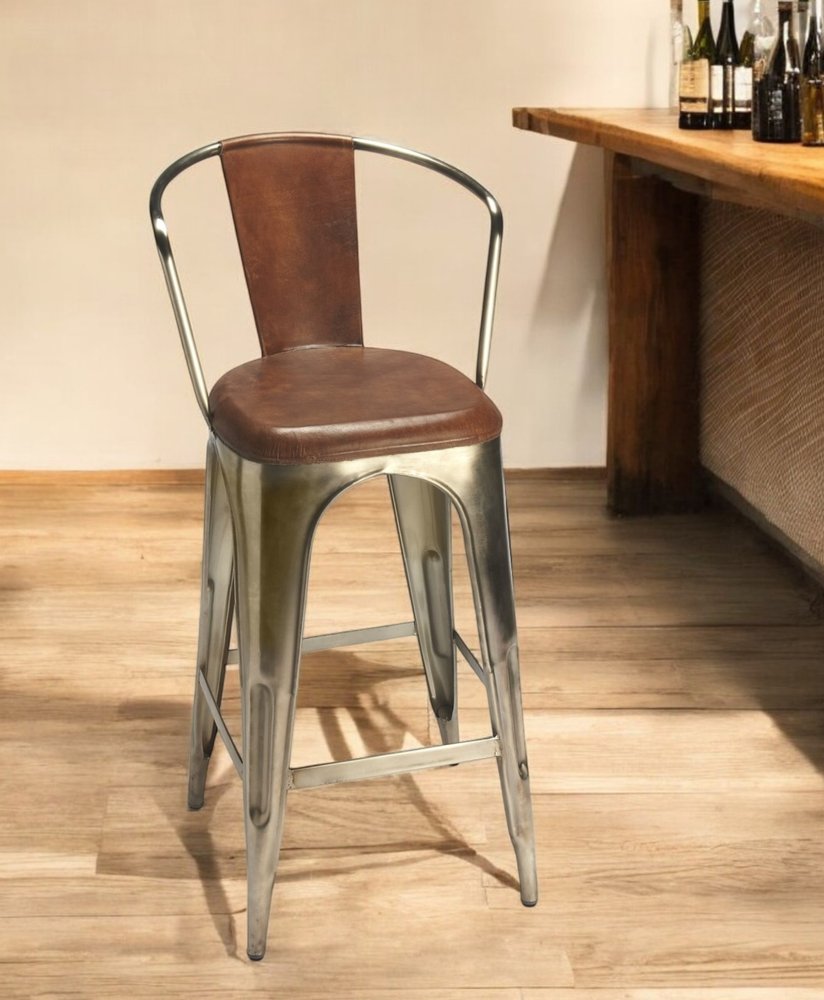 Brown and gold iron bar chair, 28 inches tall.