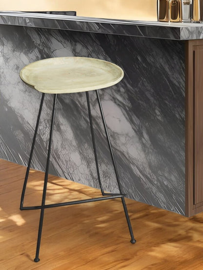 24" backless counter-height bar chair with an off-white manufactured wood seat and black iron frame.