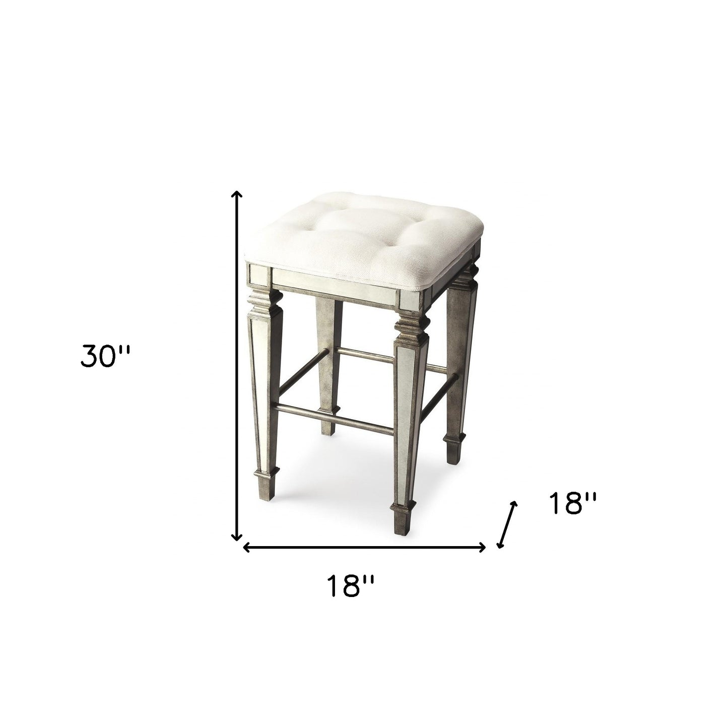 30" White And Silver Backless Counter Height Bar Chair