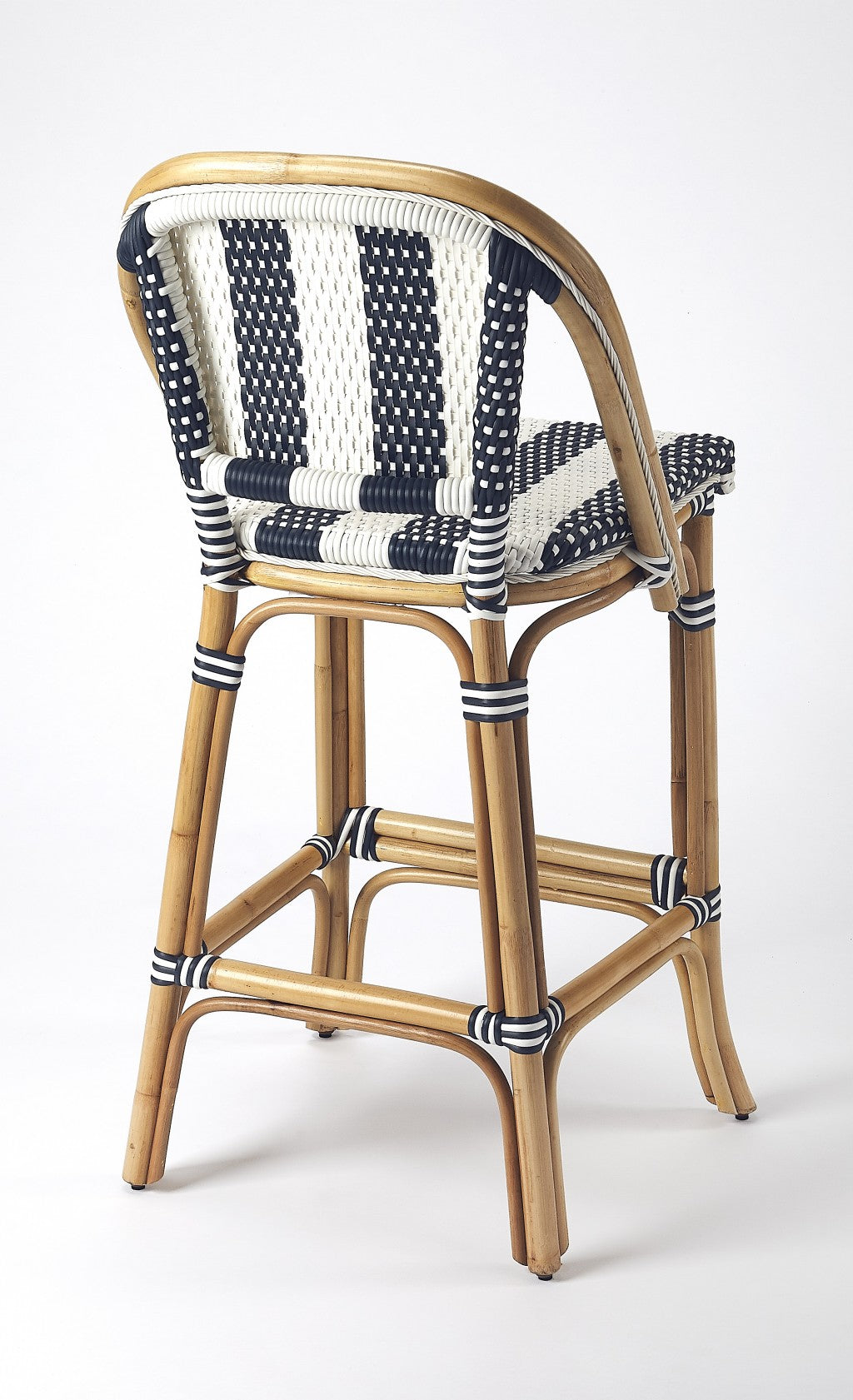 28" Blue and White And Natural Rattan Bar Chair