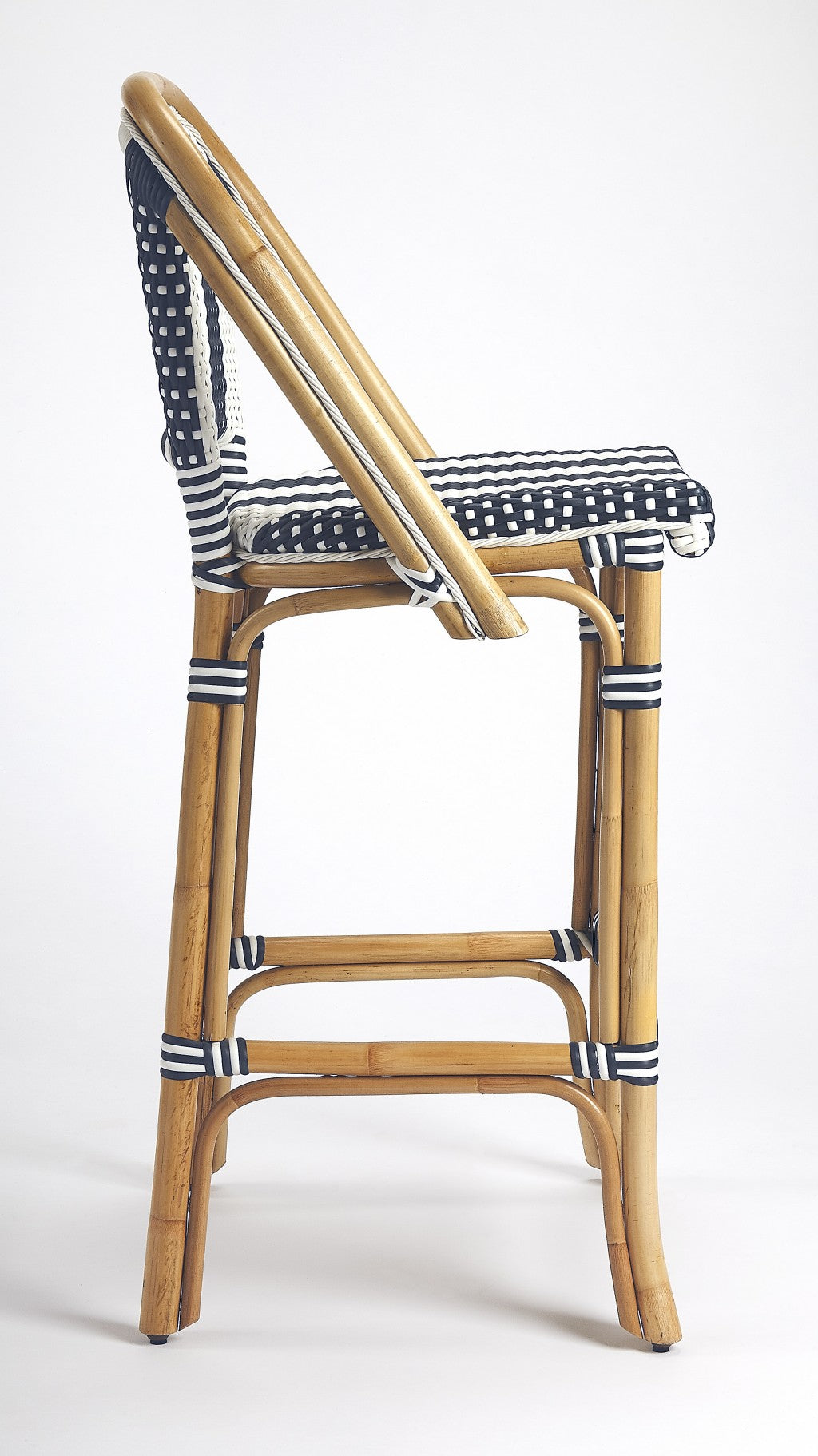 28" Blue and White And Natural Rattan Bar Chair