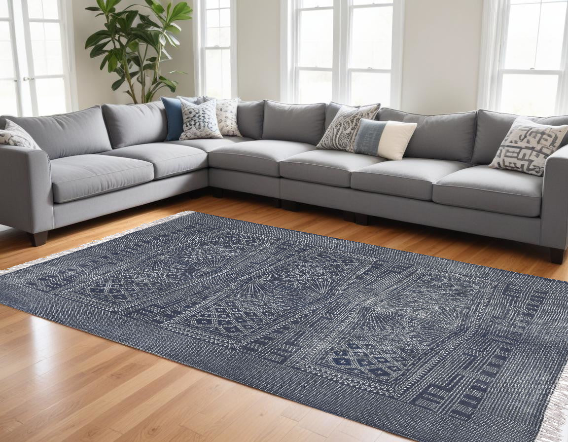 8’ X 10’ Blue And Ivory Batik Area Rug