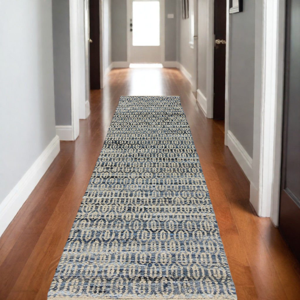 8' Blue and Gray Runner Rug