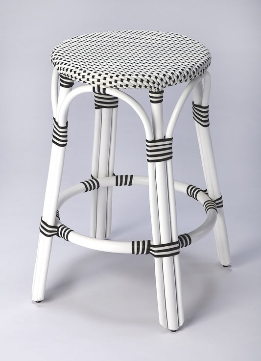 24" Black and White Rattan Backless Counter Height Bar Chair