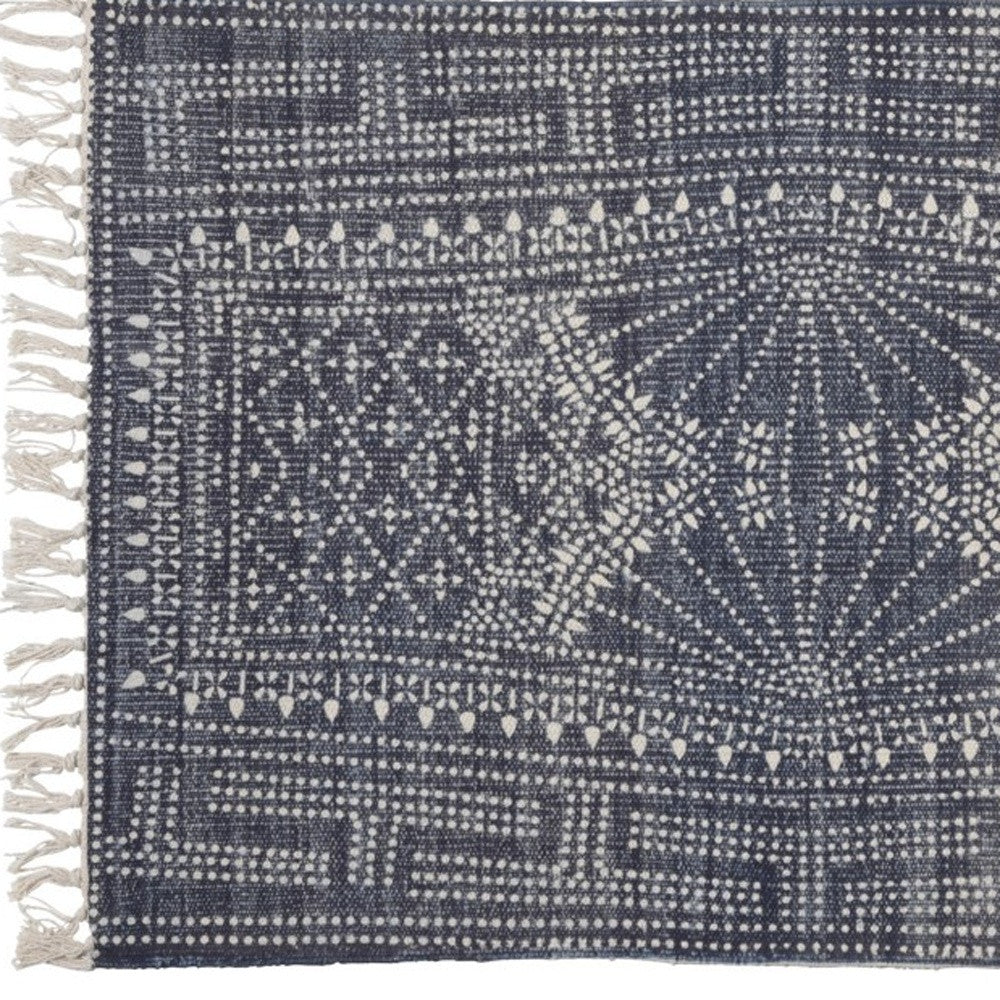 2' X 3' Blue And Ivory Batik Scatter Rug