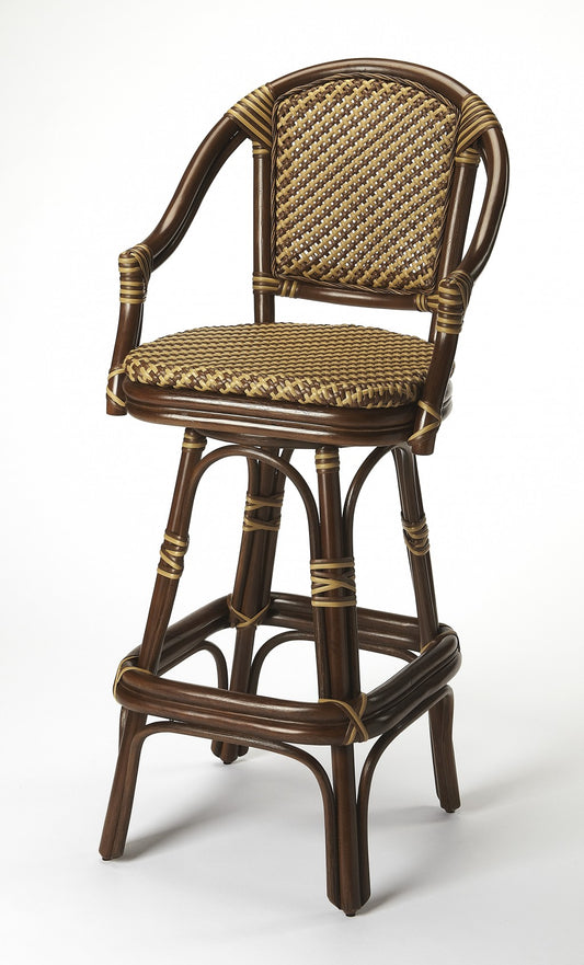 30" Brown Rattan Bar Chair