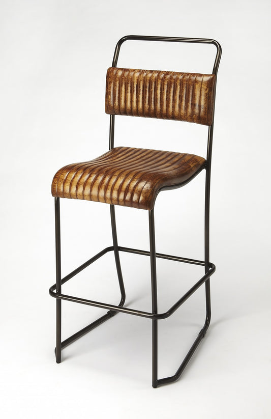 31" Brown And Black Iron Bar Chair