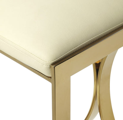 24" Off White and Gold Faux Leather and Iron Backless Counter Height Bar Chair