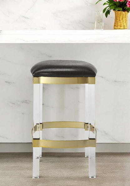 24-inch backless counter-height bar chair with a black and clear seat and a stainless steel frame.