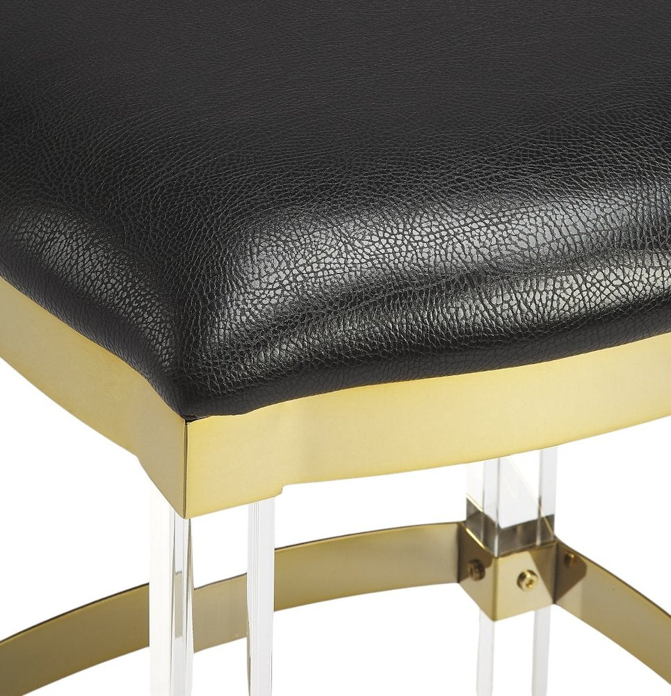 24" black and clear backless counter-height bar chair with a stainless steel frame.