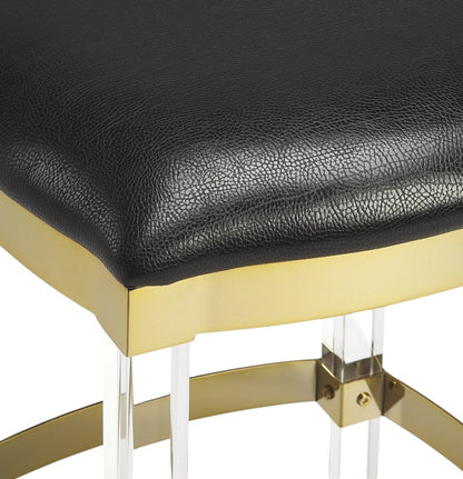 24" black and clear backless counter-height bar chair with a stainless steel frame.