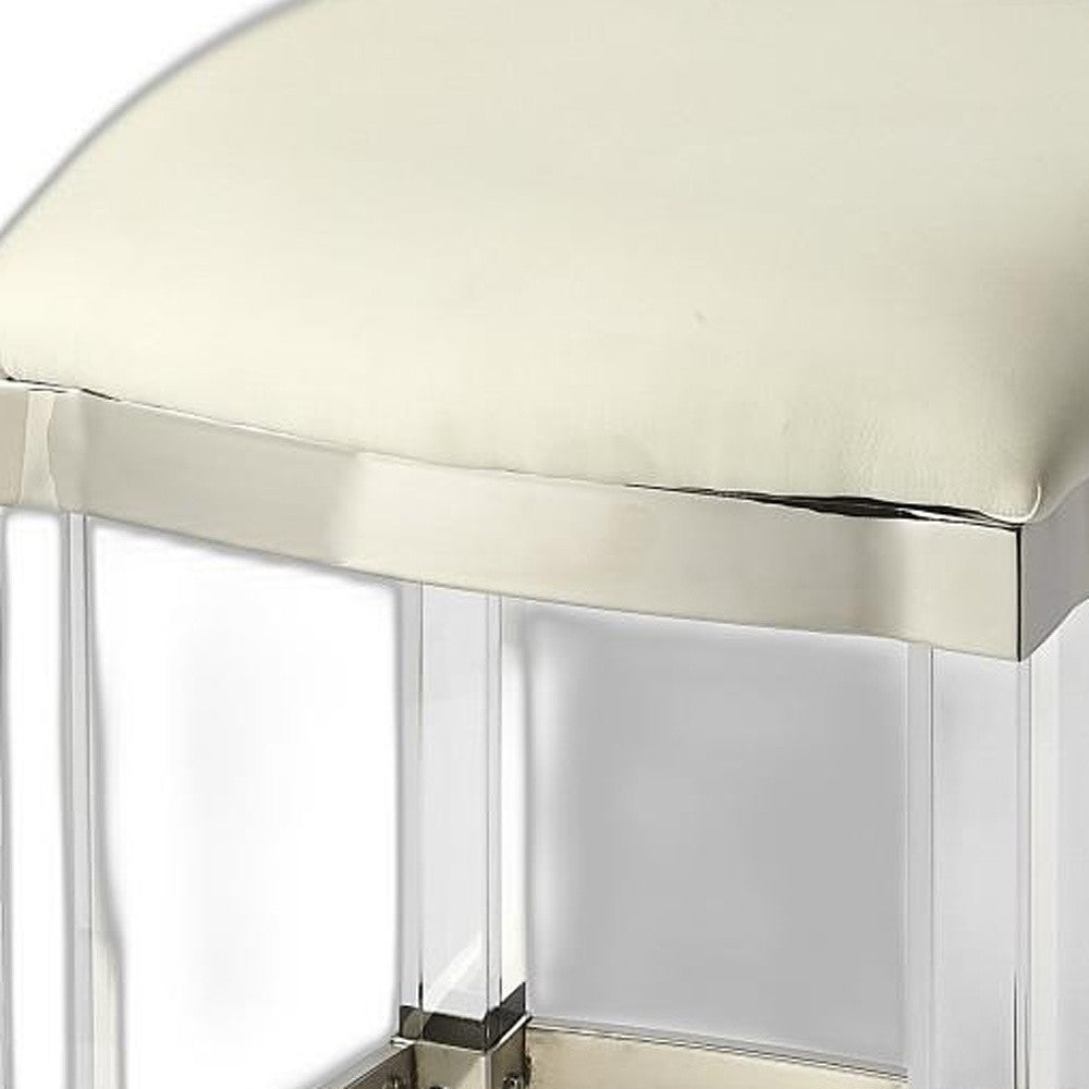 24" White And Clear Acrylic Backless Counter Height Bar Chair
