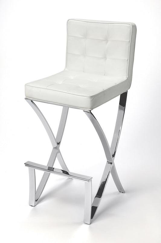 29" Off-white And Silver Iron Bar Chair