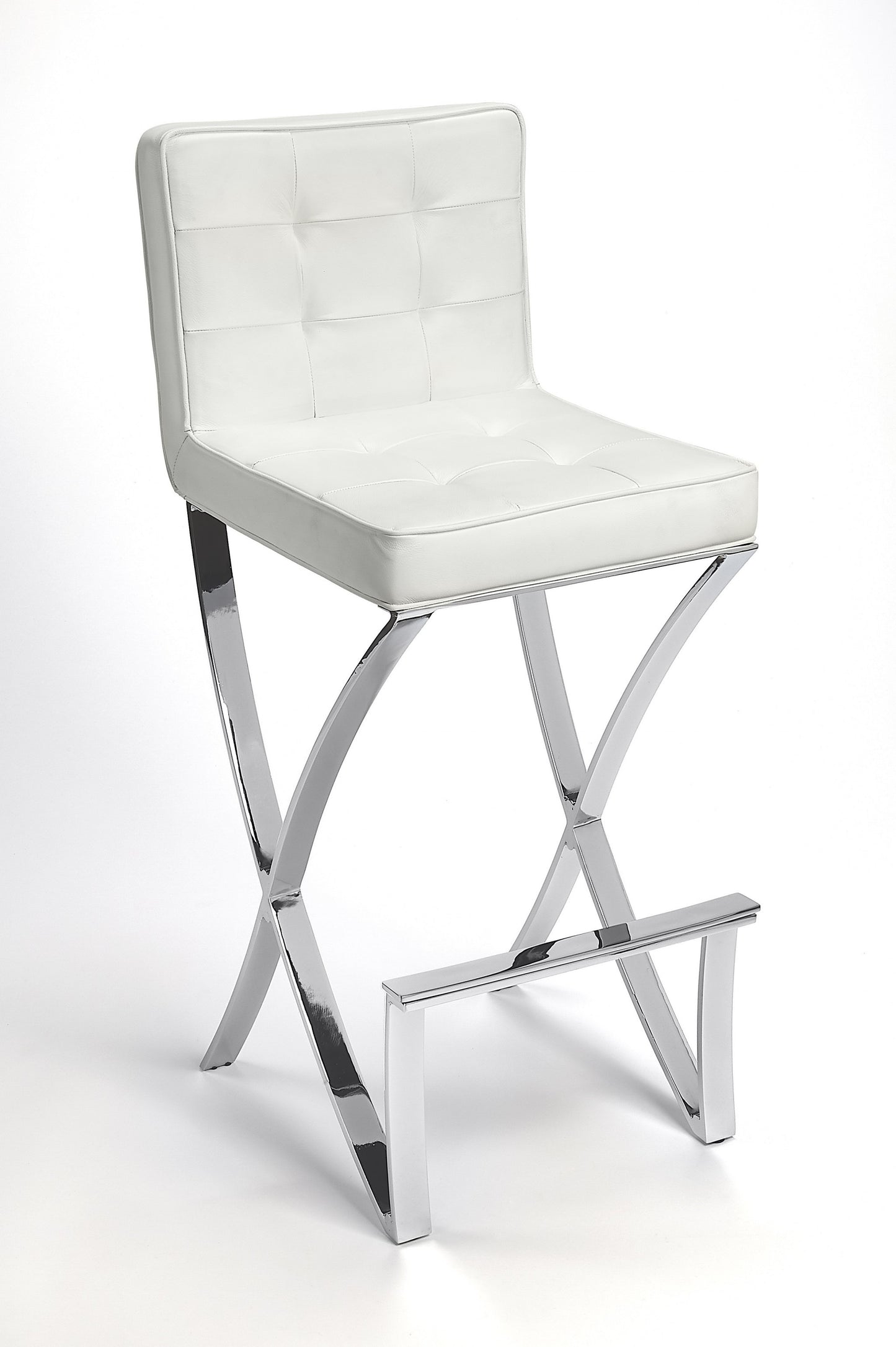 29" Off-white And Silver Iron Bar Chair