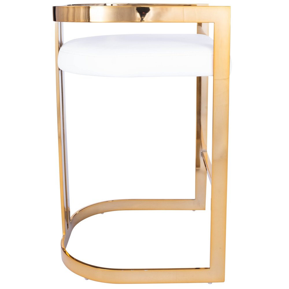 28" white and gold iron low-back counter-height bar chair