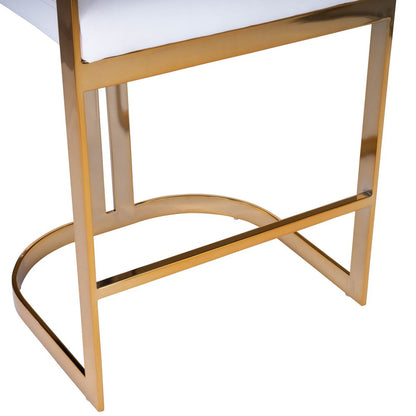 28-inch white & gold iron low-back counter-height bar chair